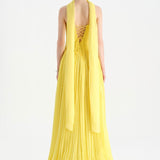 Piliseli Yırtmaçlı Boyundan Şallı Abiye Elbise - 26188C