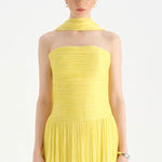 Piliseli Yırtmaçlı Boyundan Şallı Abiye Elbise - 26188C