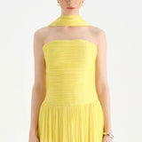 Piliseli Yırtmaçlı Boyundan Şallı Abiye Elbise - 26188C