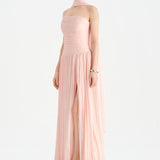 Piliseli Yırtmaçlı Boyundan Şallı Abiye Elbise - 26188C