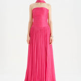 Evening Dress with Pleated Slit Neck Wrap Evening Dress - 26188C