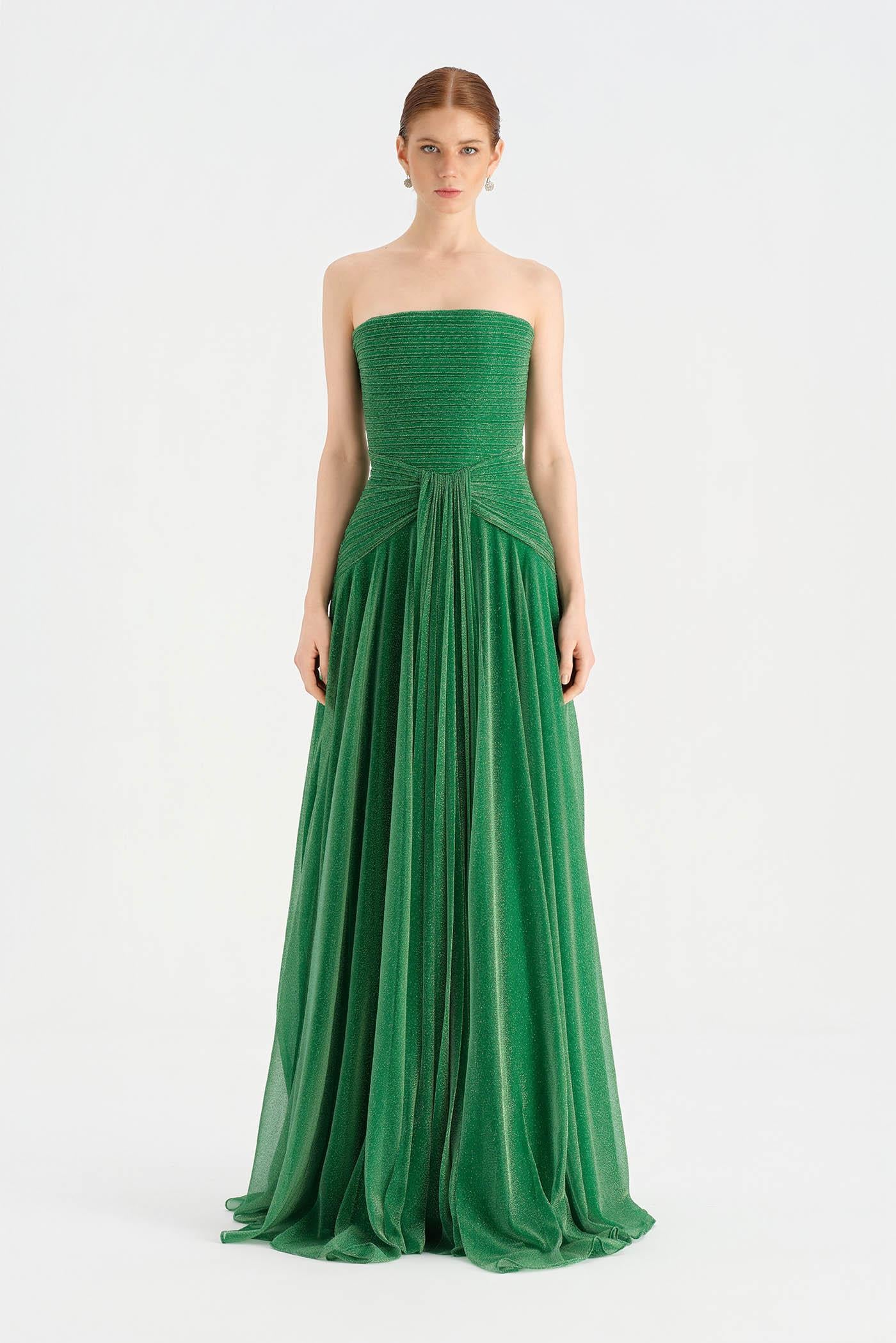 Strapless Collar Silvery Long Evening Dress - 9167C