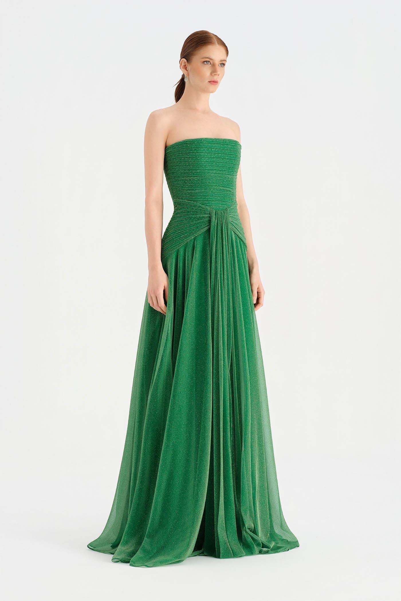 Strapless Collar Silvery Long Evening Dress - 9167C