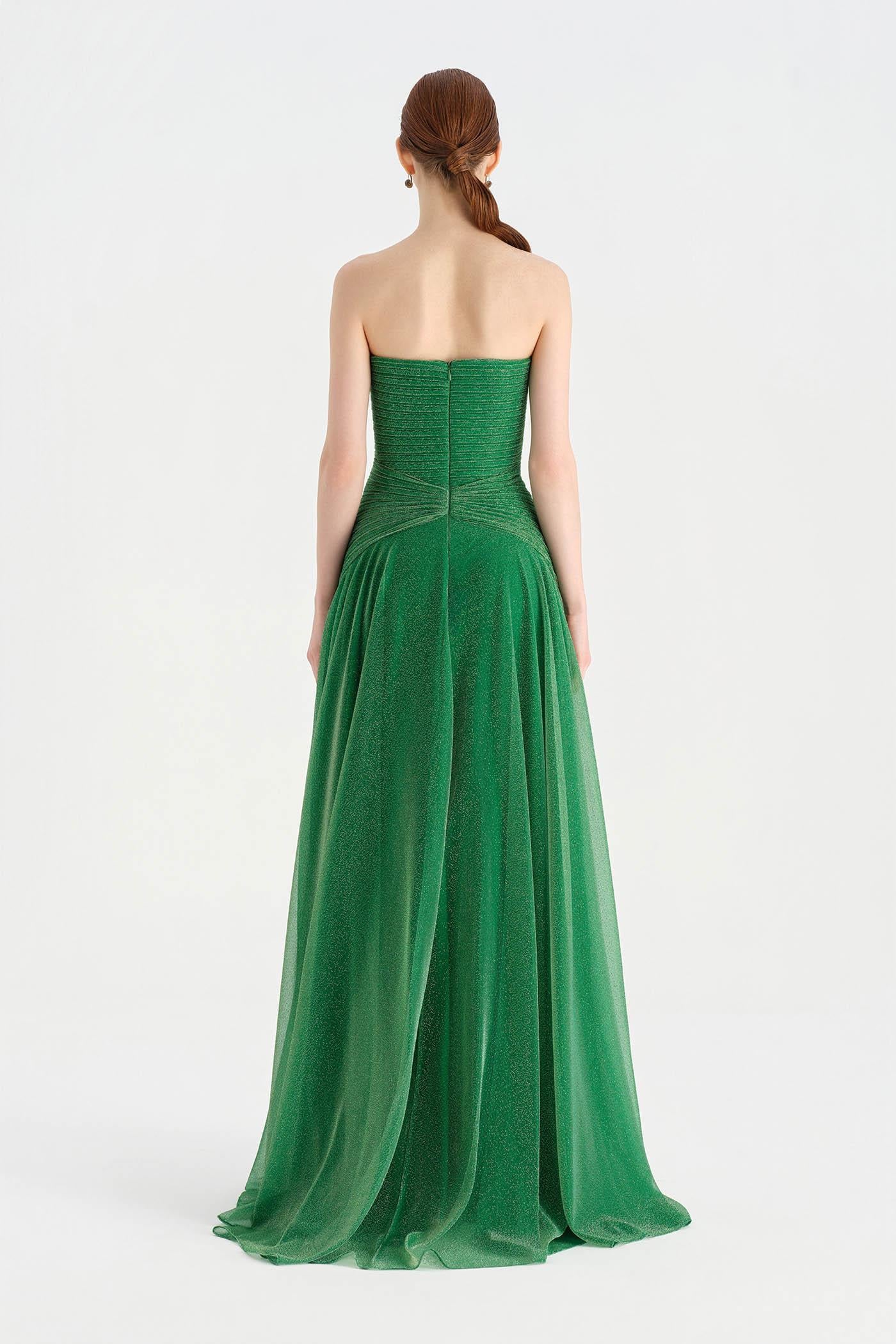 Strapless Collar Silvery Long Evening Dress - 9167C