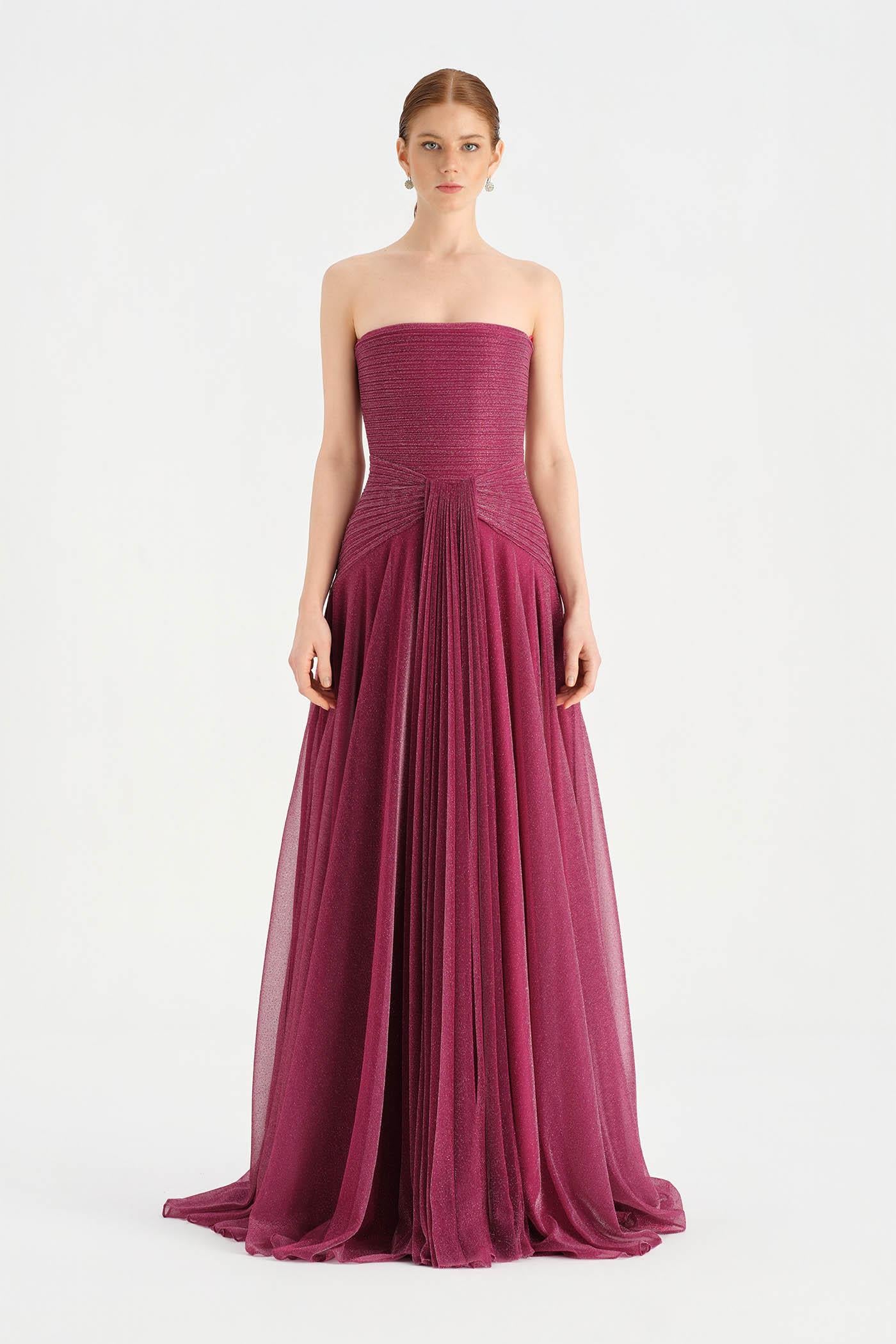 Strapless Collar Silvery Long Evening Dress - 9167C