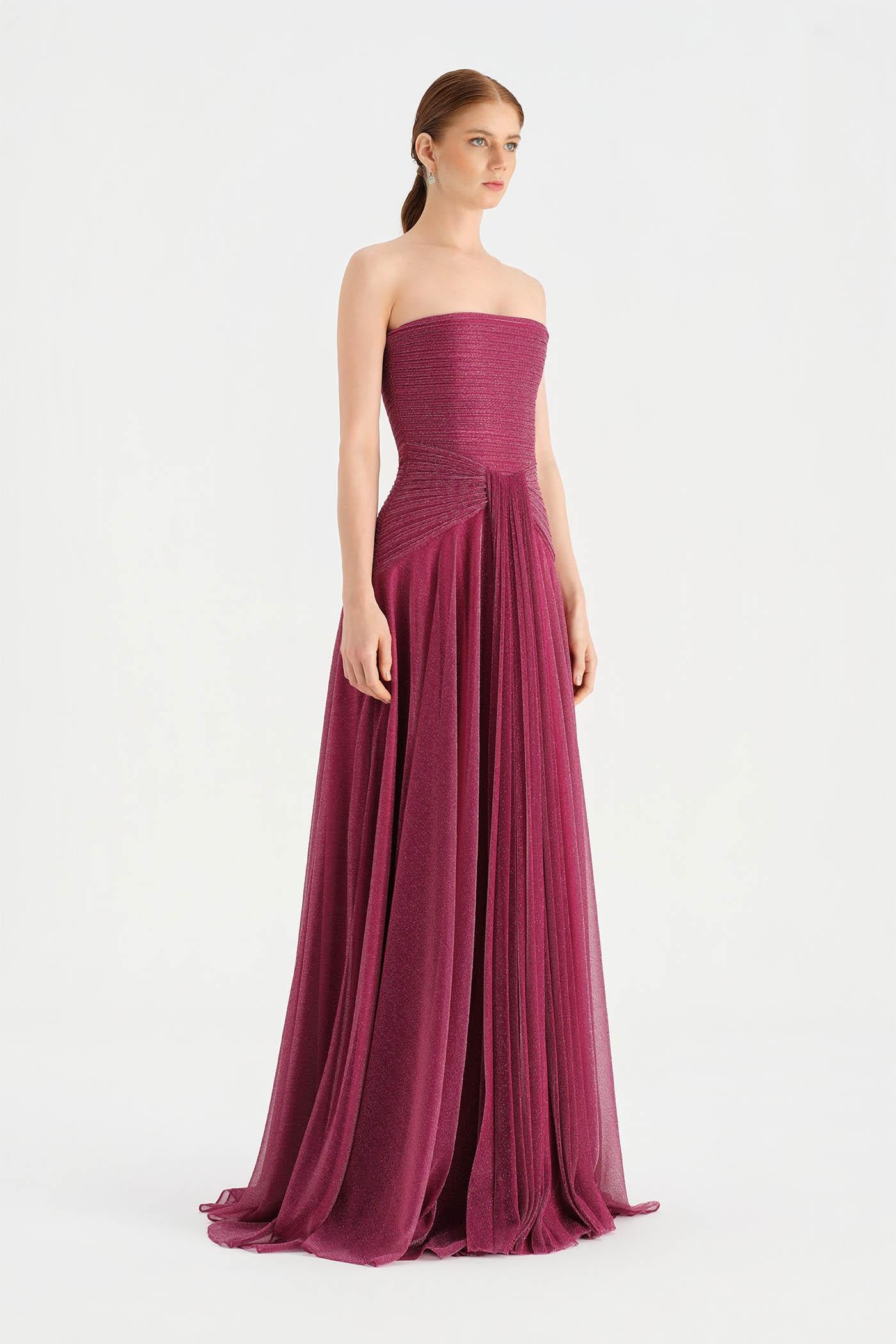 Strapless Collar Silvery Long Evening Dress - 9167C