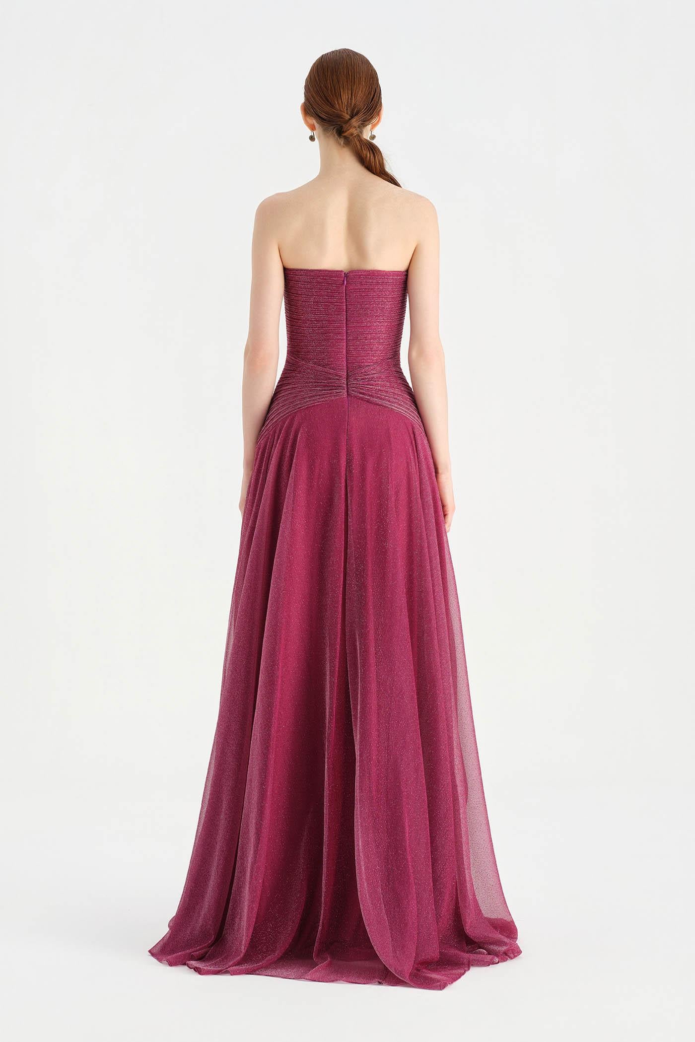 Strapless Collar Silvery Long Evening Dress - 9167C