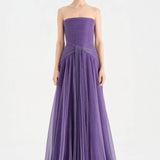 Strapless Collar Silvery Long Evening Dress - 9167C