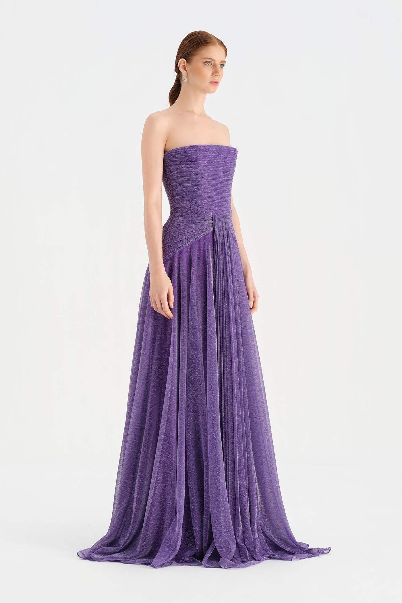 Strapless Collar Silvery Long Evening Dress - 9167C