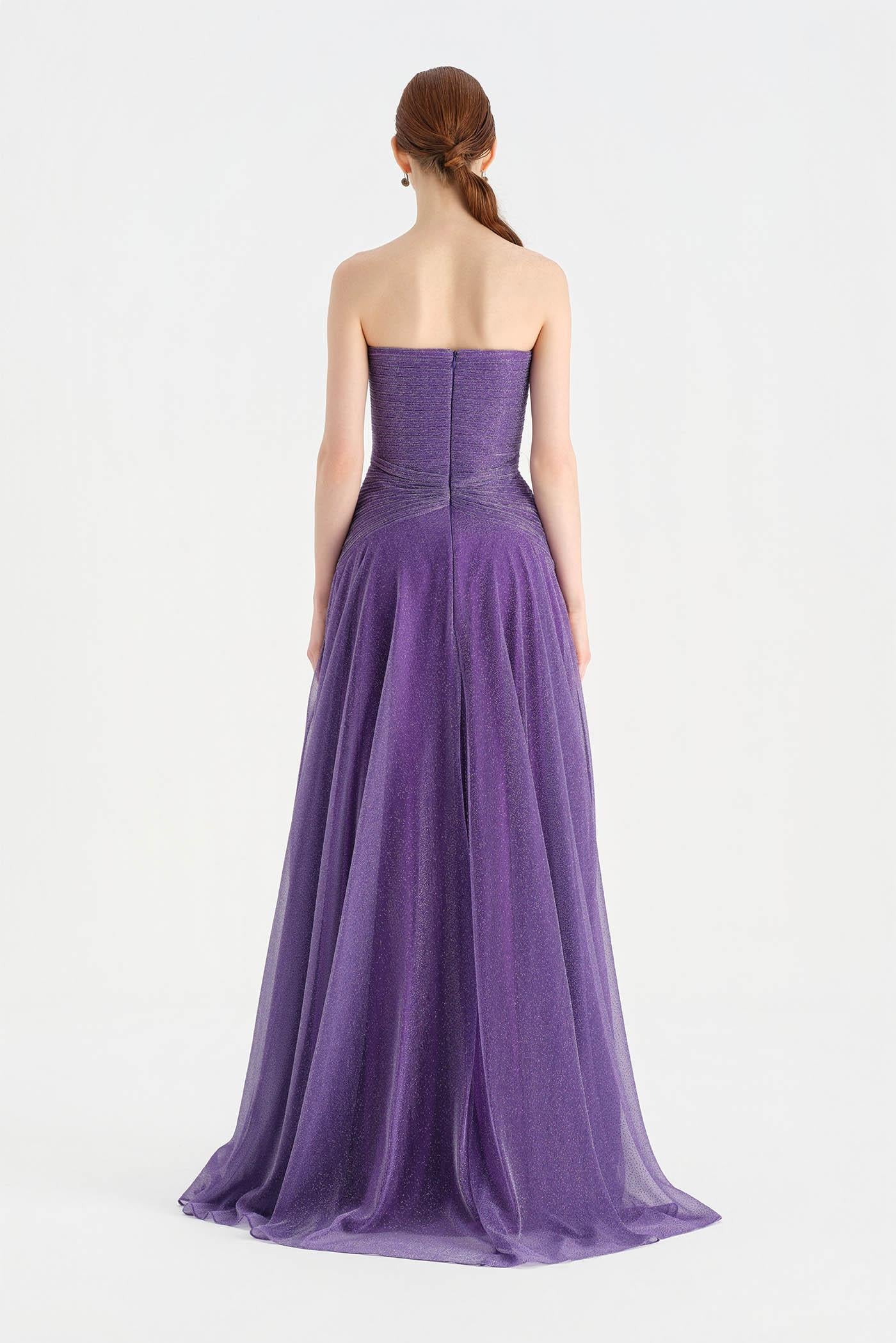 Strapless Collar Silvery Long Evening Dress - 9167C