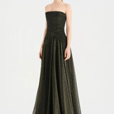 Strapless Collar Silvery Long Evening Dress - 9167C