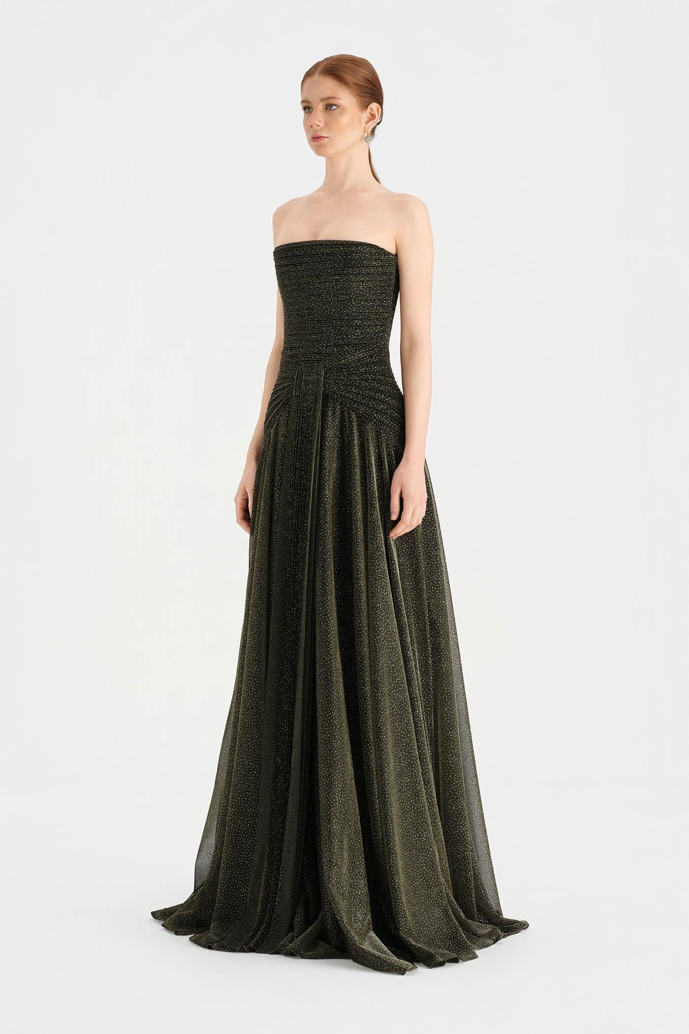 Strapless Collar Silvery Long Evening Dress - 9167C