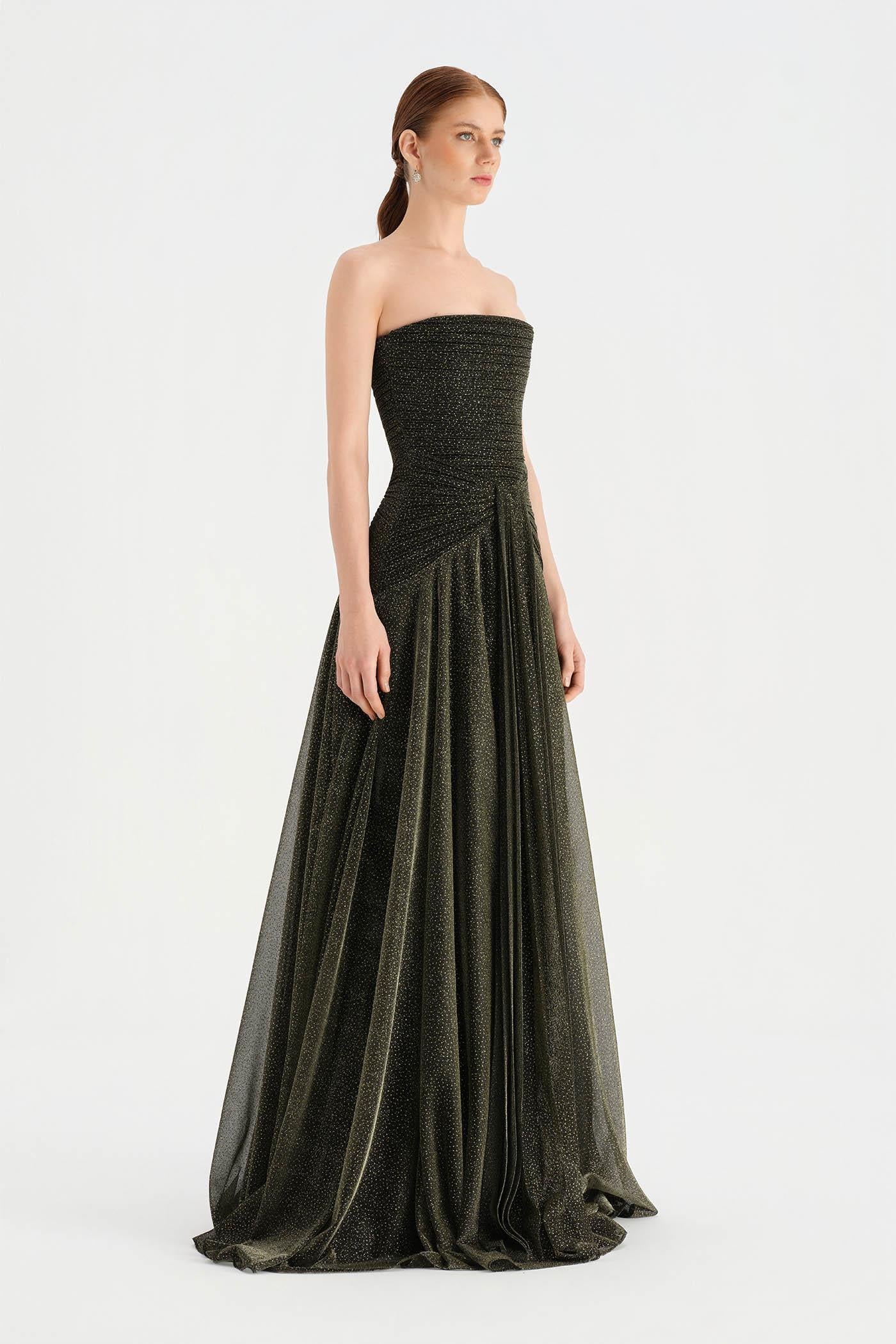 Strapless Collar Silvery Long Evening Dress - 9167C