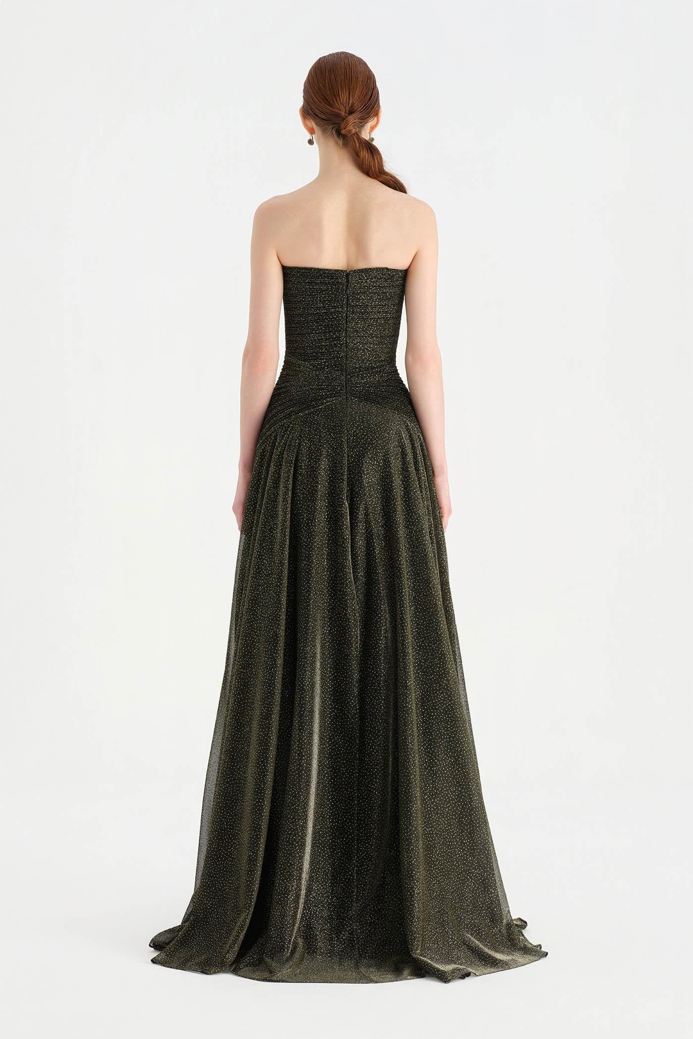 Strapless Collar Silvery Long Evening Dress - 9167C