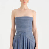 Strapless Collar Silvery Long Evening Dress - 9167C