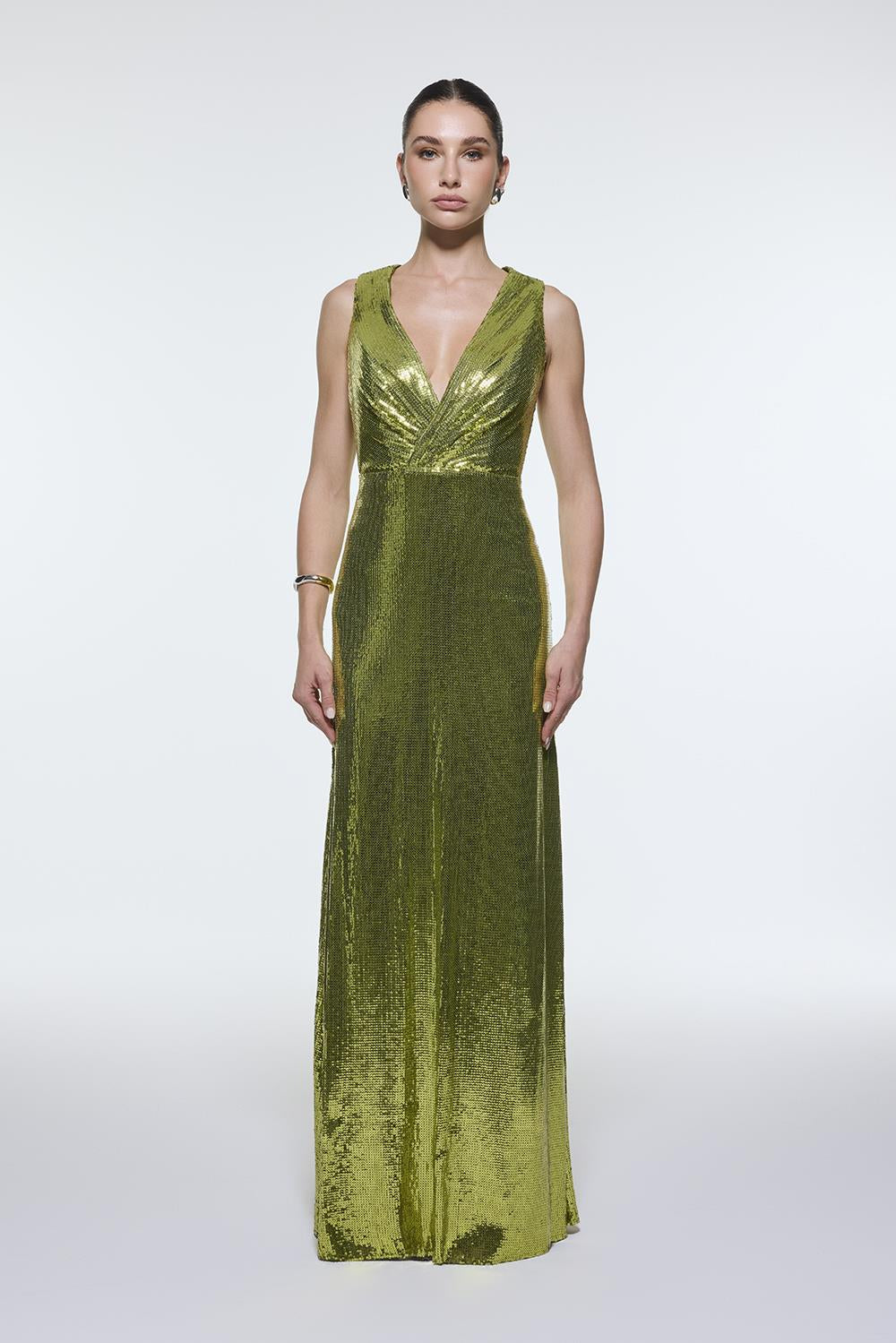 Sequin Long Evening Dress with Back Decollete Detail - 9201C