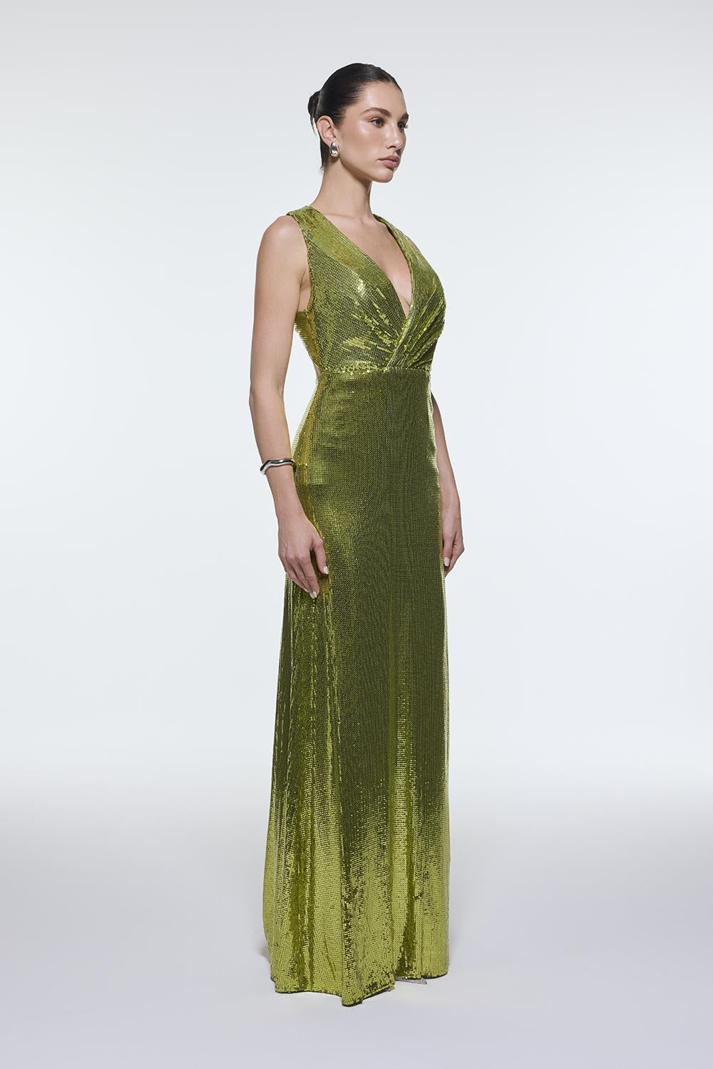 Sequin Long Evening Dress with Back Decollete Detail - 9201C