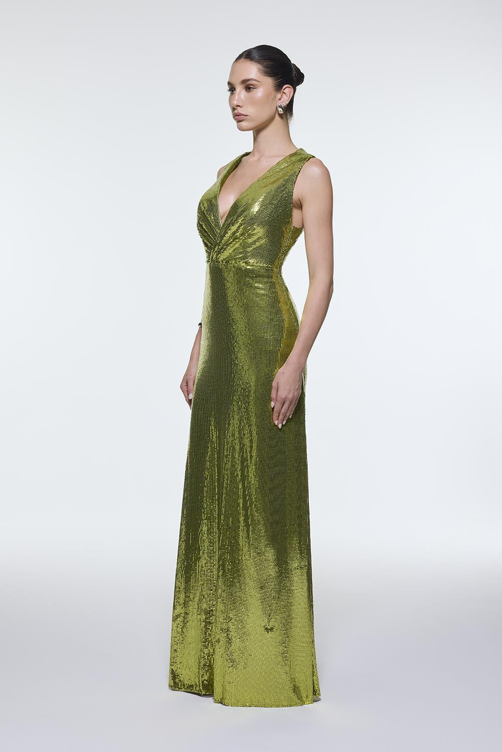 Sequin Long Evening Dress with Back Decollete Detail - 9201C