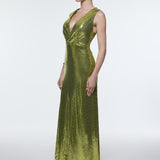 Sequin Long Evening Dress with Back Decollete Detail - 9201C