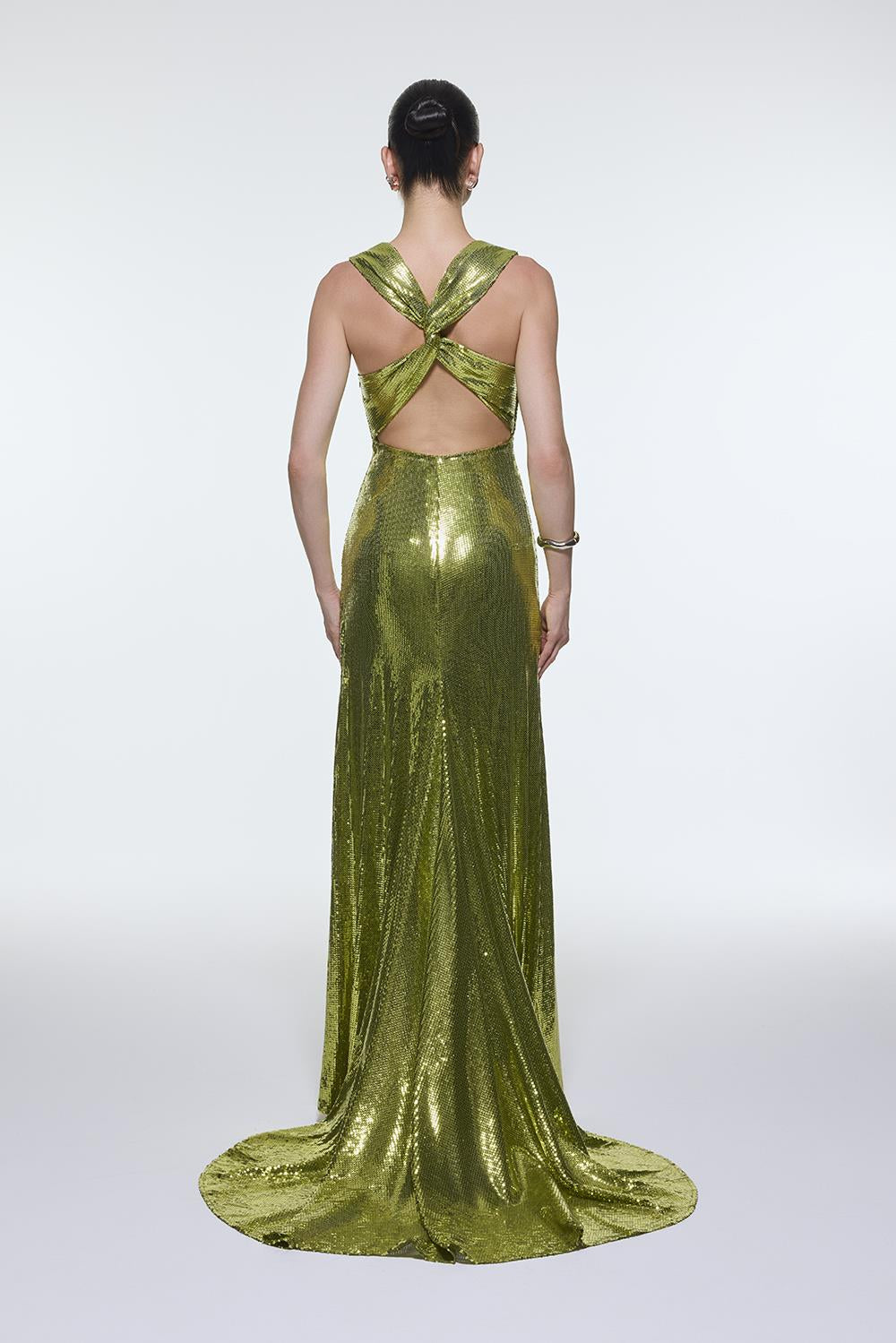Sequin Long Evening Dress with Back Decollete Detail - 9201C