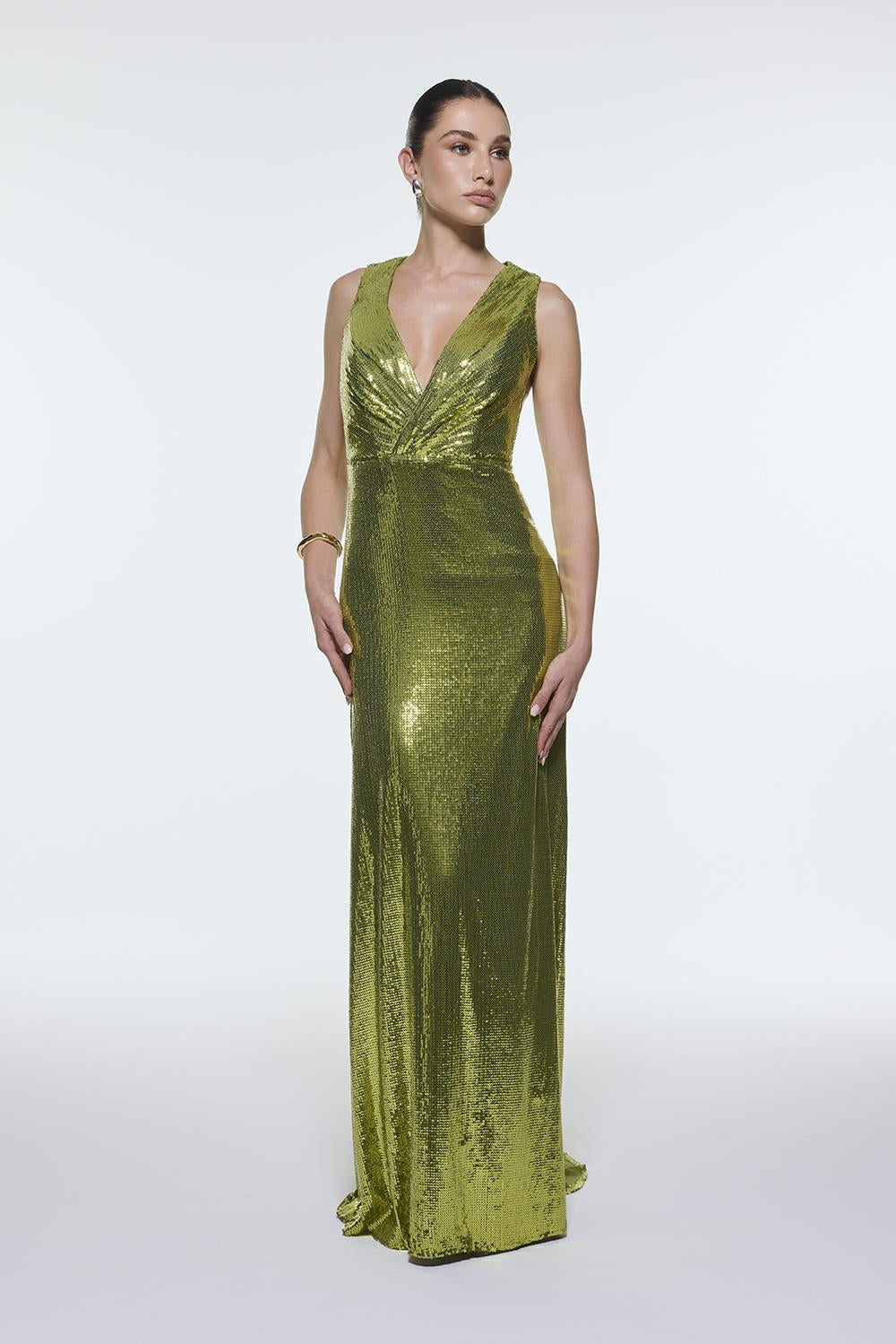 Sequin Long Evening Dress with Back Decollete Detail - 9201C