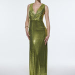 Sequin Long Evening Dress with Back Decollete Detail - 9201C