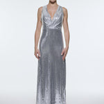 Sequin Long Evening Dress with Back Decollete Detail - 9201C