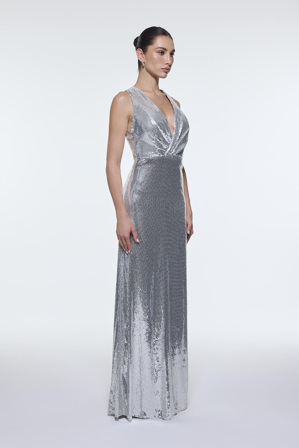Sequin Long Evening Dress with Back Decollete Detail - 9201C