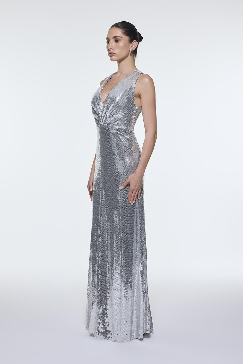Sequin Long Evening Dress with Back Decollete Detail - 9201C
