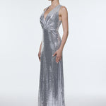 Sequin Long Evening Dress with Back Decollete Detail - 9201C