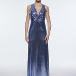 Sequin Long Evening Dress with Back Decollete Detail - 9201C