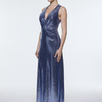 Sequin Long Evening Dress with Back Decollete Detail - 9201C