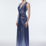 Sequin Long Evening Dress with Back Decollete Detail - 9201C