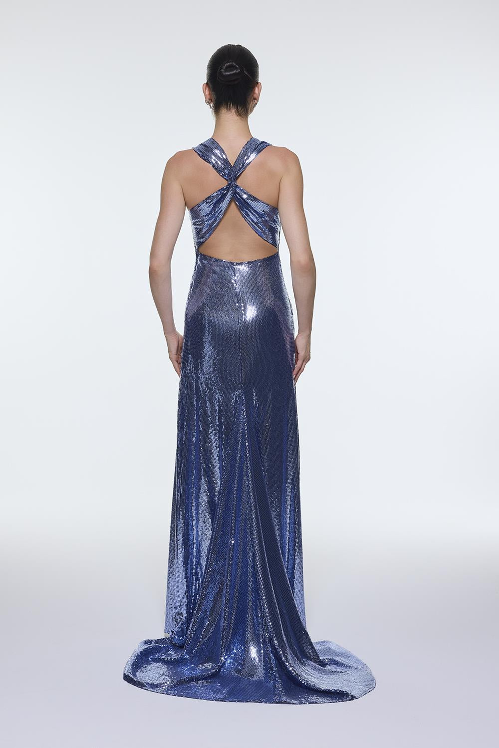 Sequin Long Evening Dress with Back Decollete Detail - 9201C