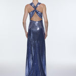 Sequin Long Evening Dress with Back Decollete Detail - 9201C