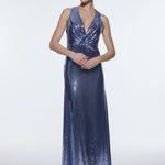 Sequin Long Evening Dress with Back Decollete Detail - 9201C