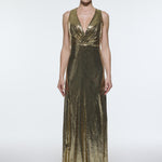 Sequin Long Evening Dress with Back Decollete Detail - 9201C