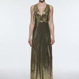 Sequin Long Evening Dress with Back Decollete Detail - 9201C