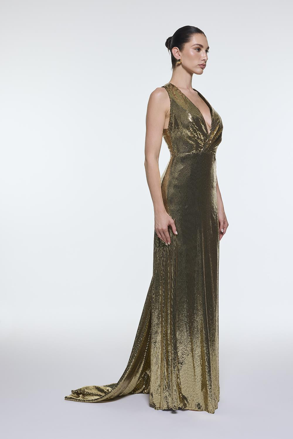 Sequin Long Evening Dress with Back Decollete Detail - 9201C