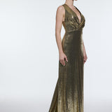 Sequin Long Evening Dress with Back Decollete Detail - 9201C