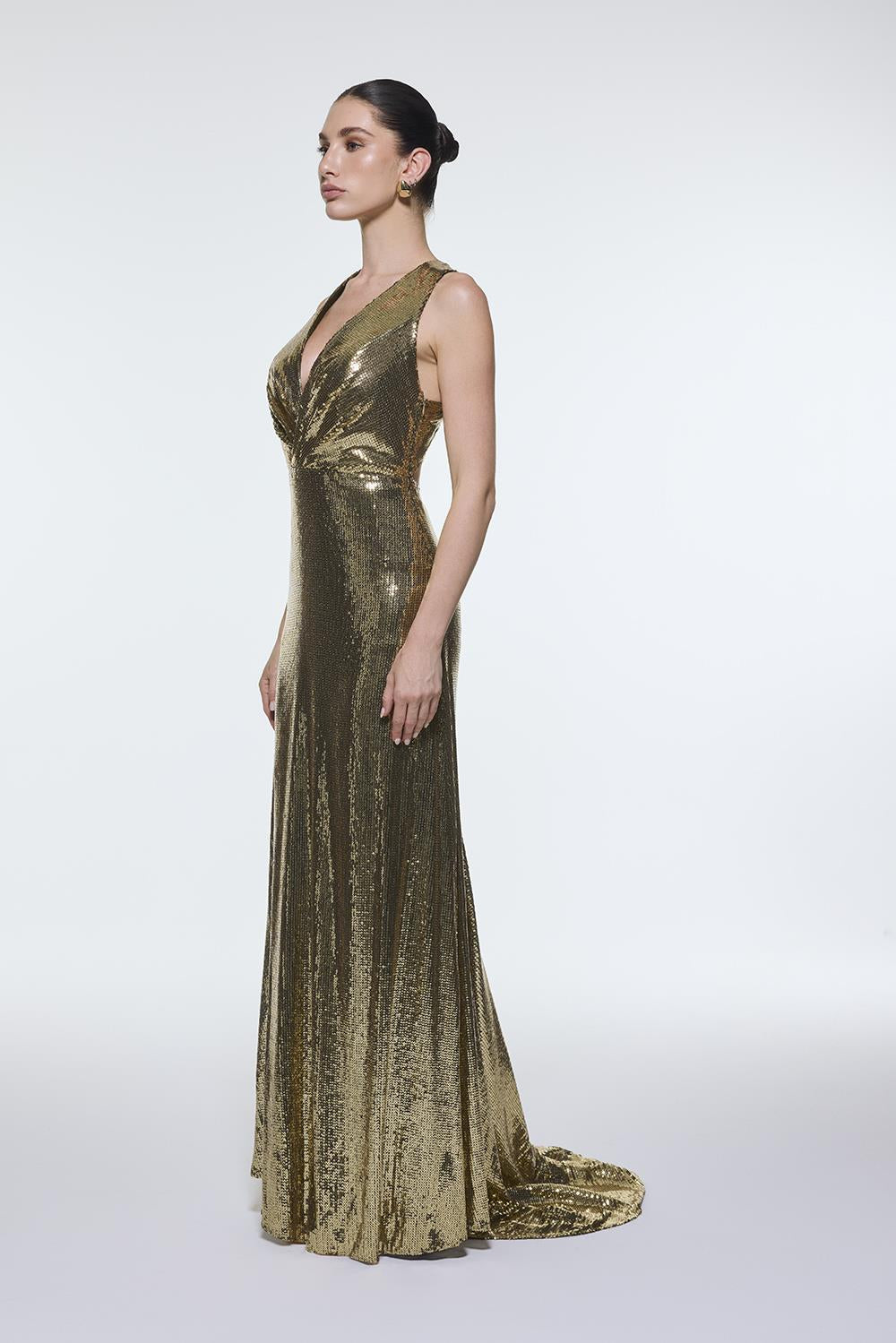 Sequin Long Evening Dress with Back Decollete Detail - 9201C