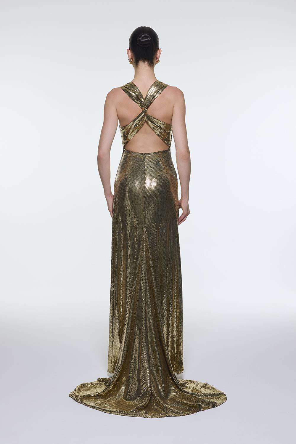 Sequin Long Evening Dress with Back Decollete Detail - 9201C
