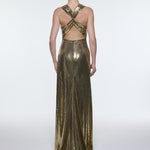 Sequin Long Evening Dress with Back Decollete Detail - 9201C