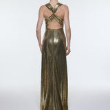 Sequin Long Evening Dress with Back Decollete Detail - 9201C