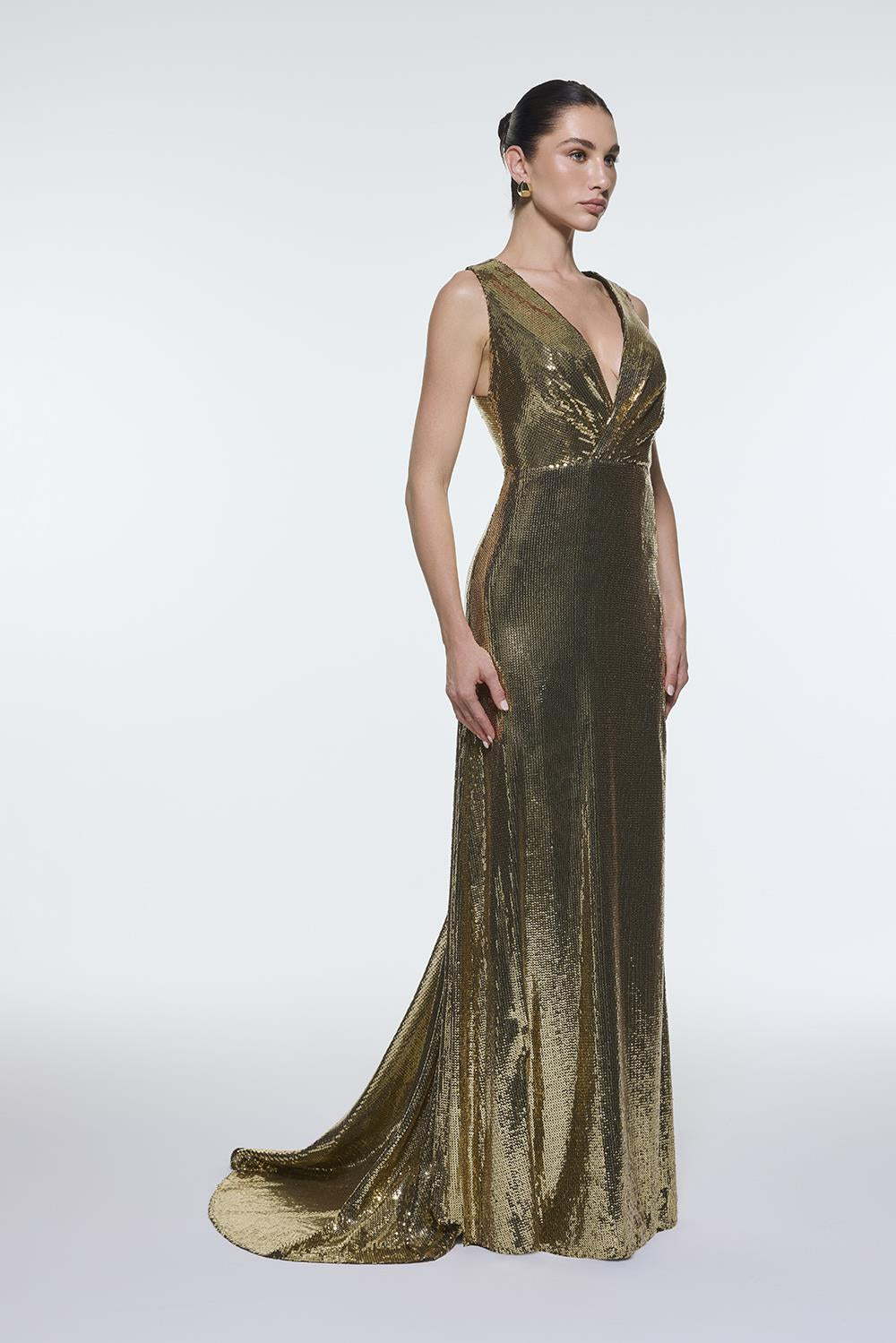 Sequin Long Evening Dress with Back Decollete Detail - 9201C