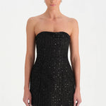 Straplez Altı Tül Boncuk Detaylı Abiye Elbise - 26053C - SİYAH