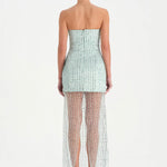 Straplez Altı Tül Boncuk Detaylı Abiye Elbise - 26053C - MİNT