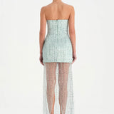 Straplez Altı Tül Boncuk Detaylı Abiye Elbise - 26053C - MİNT