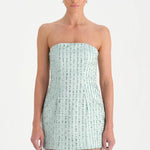 Straplez Altı Tül Boncuk Detaylı Abiye Elbise - 26053C - MİNT