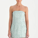 Straplez Altı Tül Boncuk Detaylı Abiye Elbise - 26053C - MİNT